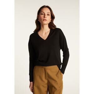 Poles Sweater Pullover V Neck Batwing Oversize Merino Wool Black France M